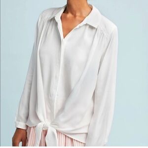 Maeve White Button Down Tie front Blouse Size XS